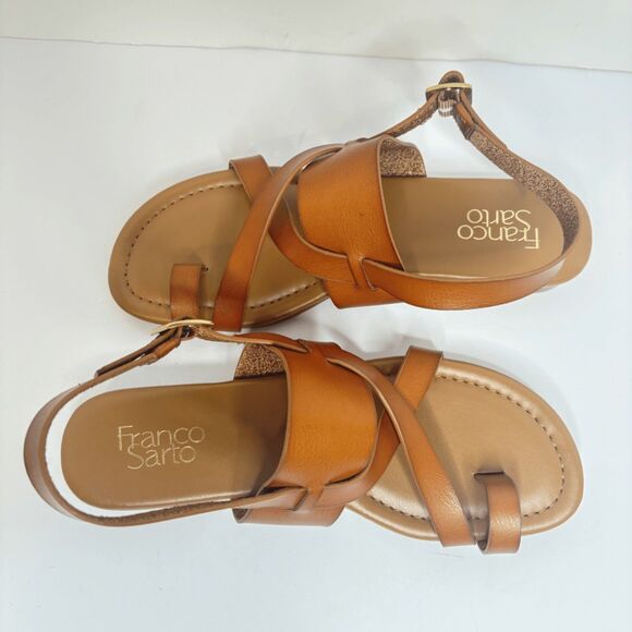 Franco Sarto Flat Sandals Criss-Cross Toe Loop Ankle Strap Brown Womens - Picture 3 of 7